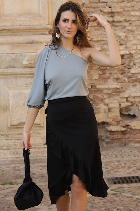 Top gris asymétrique à une manche Michelle